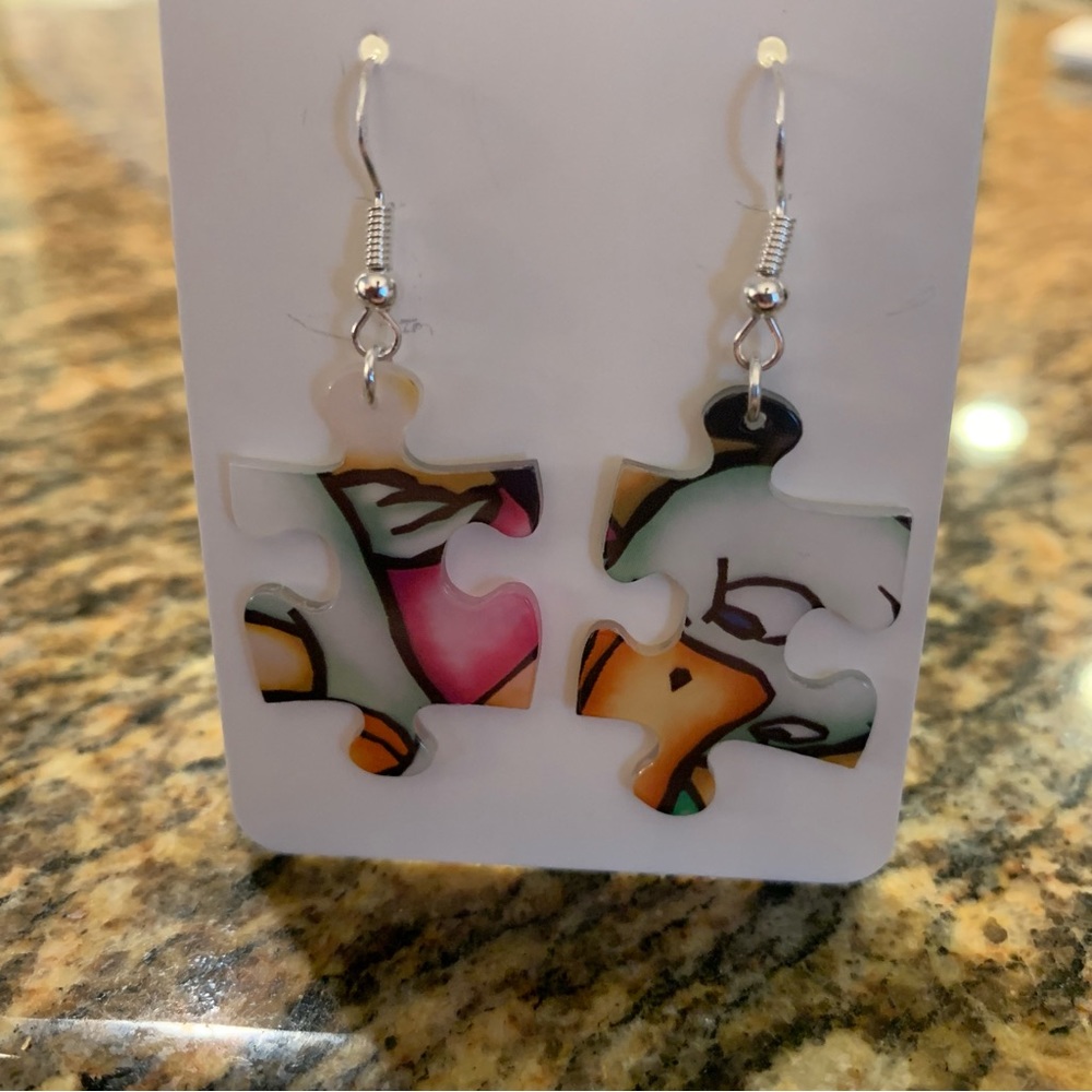 Handmade puzzle earrings - Picture 3 of 10